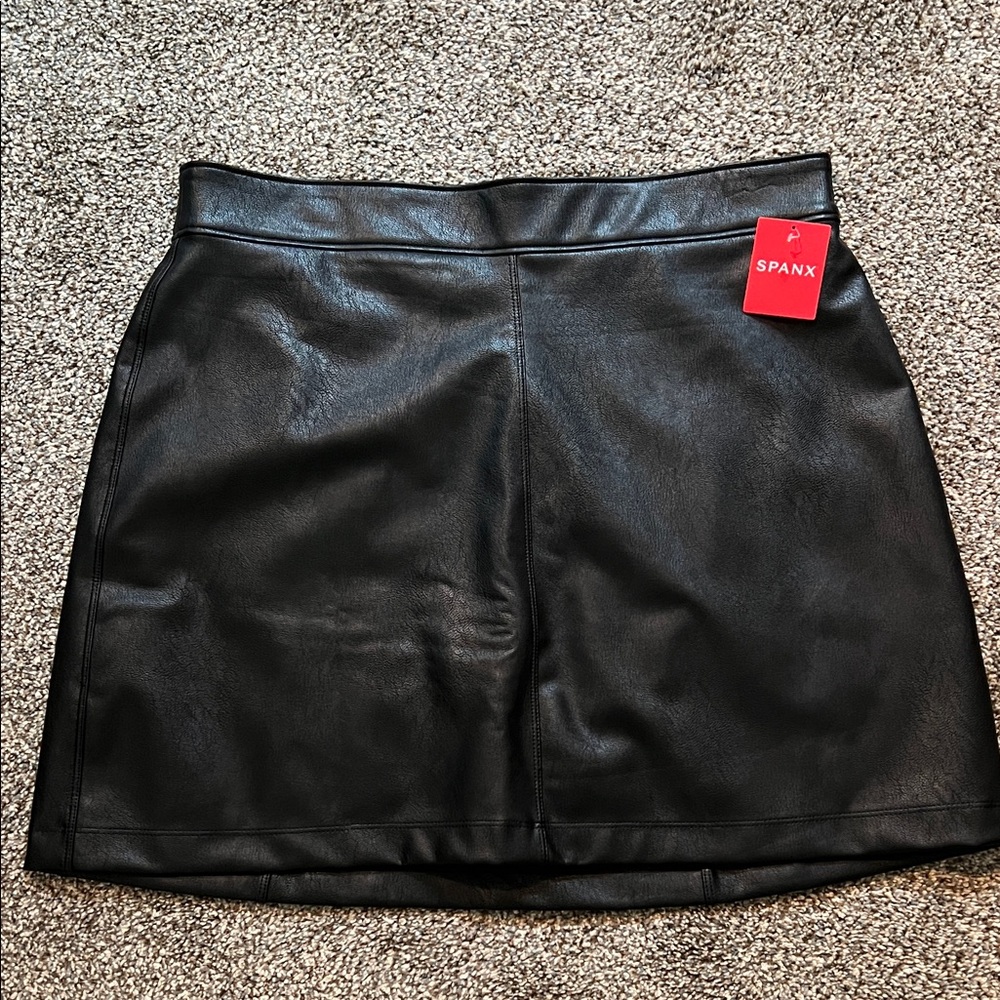 SPANX Faux Leather Black Mini Skirt NWT